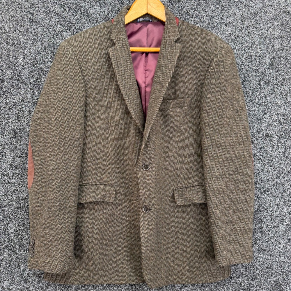 Tommy Hilfiger Mens Herringbone Blazer Brown Elbow Patches Sport Coat